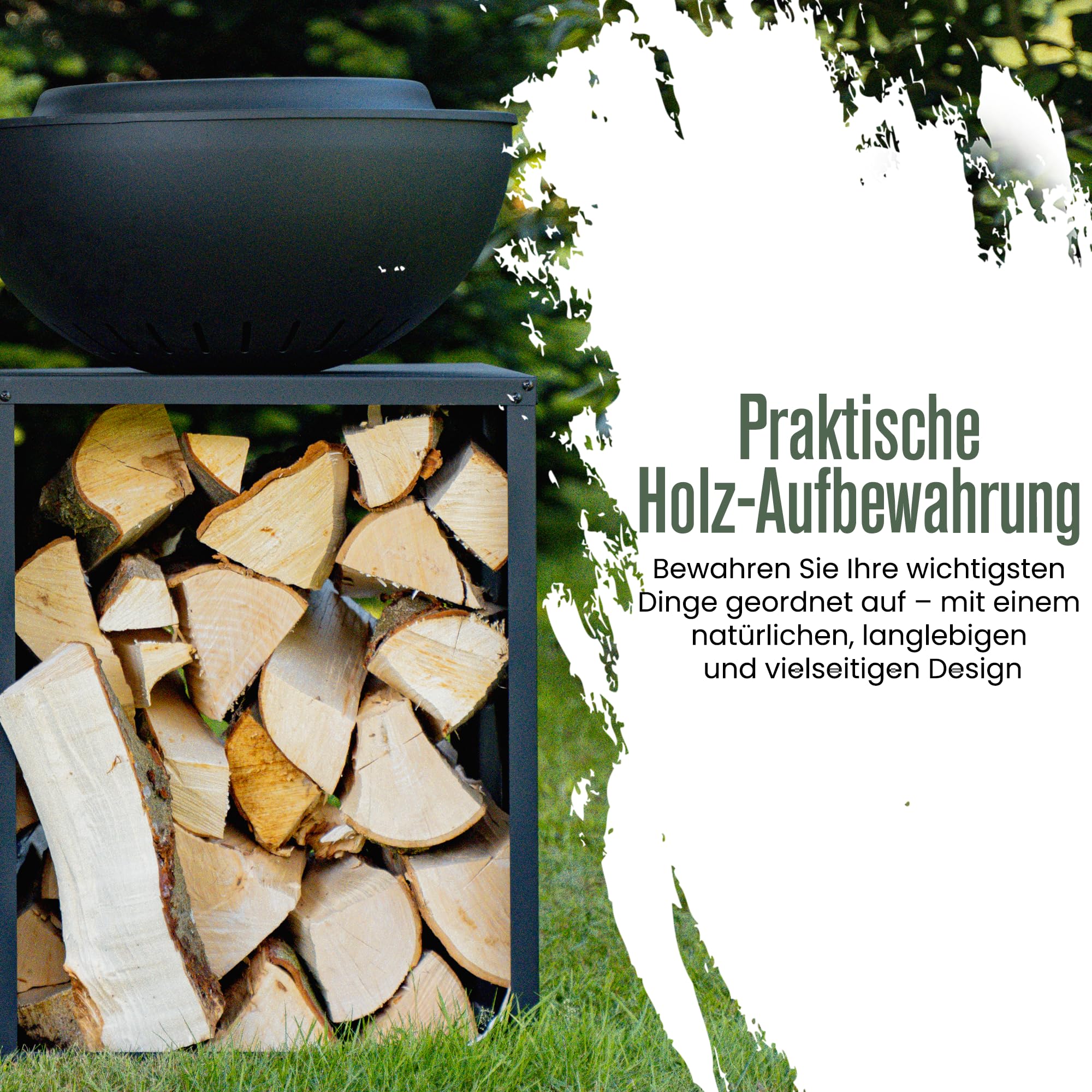 Feuerschale, Feuerstelle, 2 in 1, BBQ-Funktion, Raucharme Feuerkorb, Feuertonne, Holzofen, Deko Terrasse, Außenofen, Gartenkamin, Aufbewahrung, Firepit, Stahl, 58 × 58 × 85 cm, Edenflair