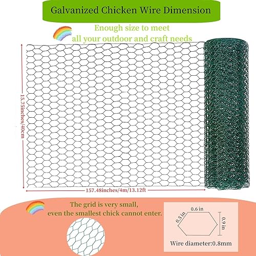 Miniatura 2 de Valla de malla de alambre de pollo antioxidante de 480 pulgadas x 17 pulgadas, valla de jardín galvanizada hexagonal, alambre de aves de corral