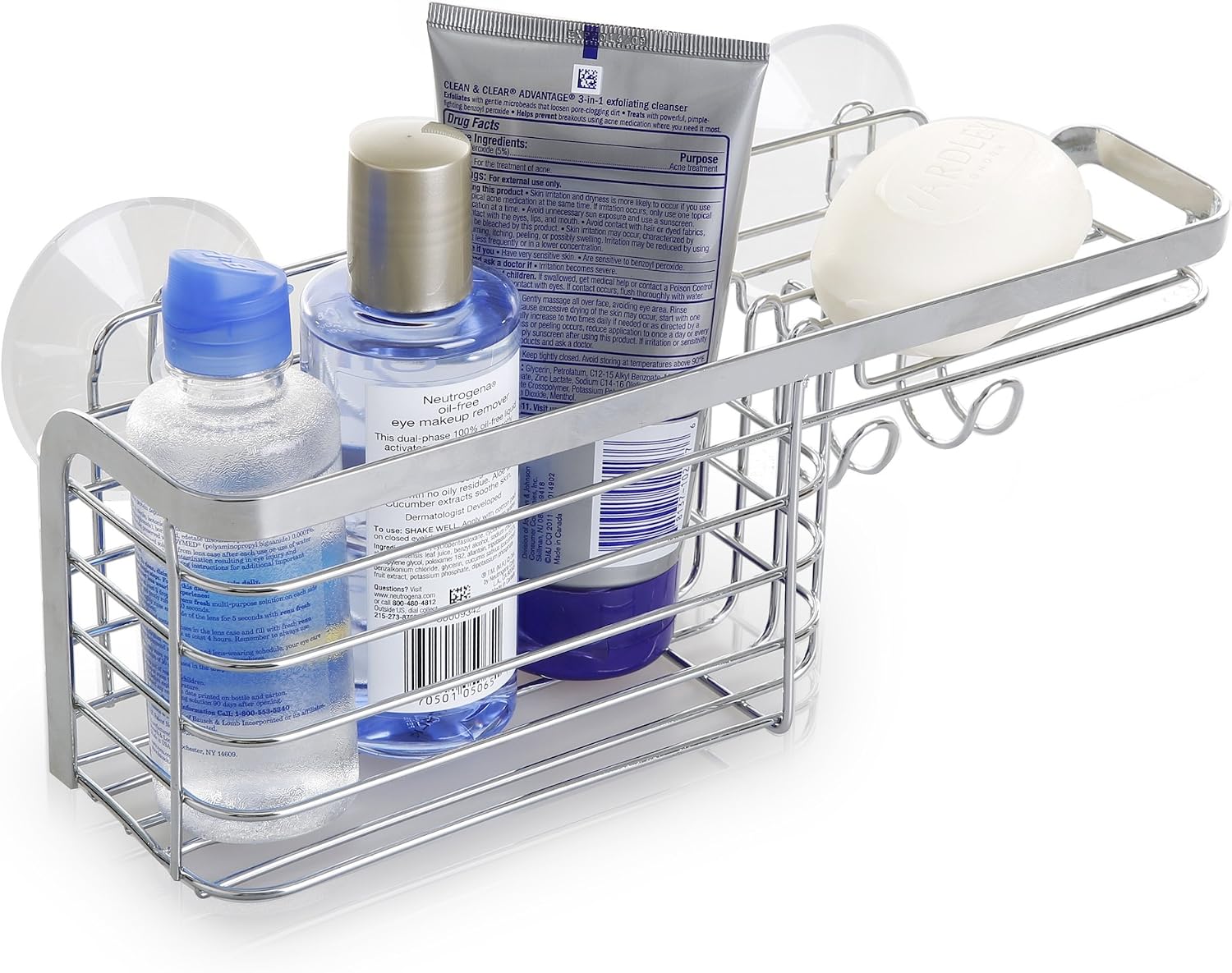 BINO Suction Chrome Shower Caddy, Combo Basket