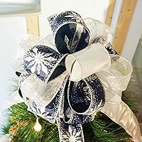 Vista 3 de CT CRAFT LLC Lazo azul de copo de nieve para la parte superior del árbol de Navidad de 11 pulgadas con 4 serpentinas de cinta x 3 yardas de largo