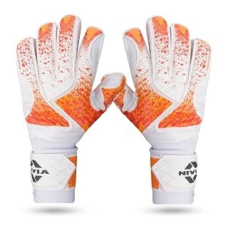 Nivia Finger Saver Goalkeeper Gloves for Men & Women, Latex Palm with Durable Embossed PVC Backhand, Orange/White (Small)