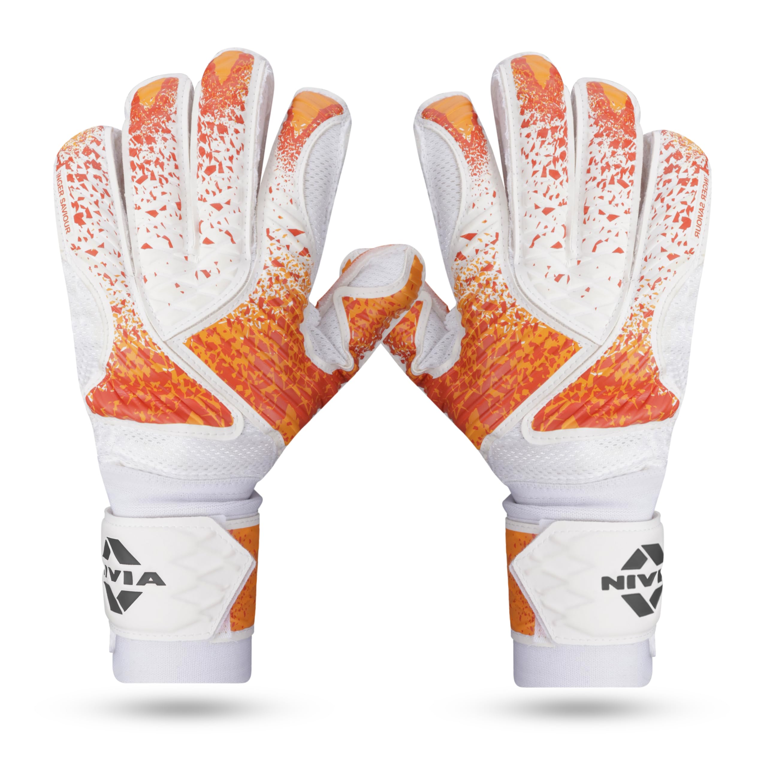 Nivia Finger Saviour Goalkeeper Gloves for Men & Women, Latex Palm with Durable Embossed PVC Backhand, Orange/White (Medium)-picture-18