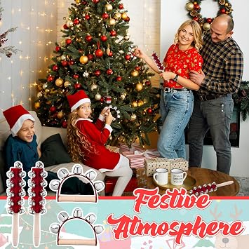 4 Pcs Christmas Handle Sleigh Bells, Wooden Hand Bells with Handles for Holiday Music, Party Decor, Birthday Gifts, Festive Bells for Christmas Celebration (Red)