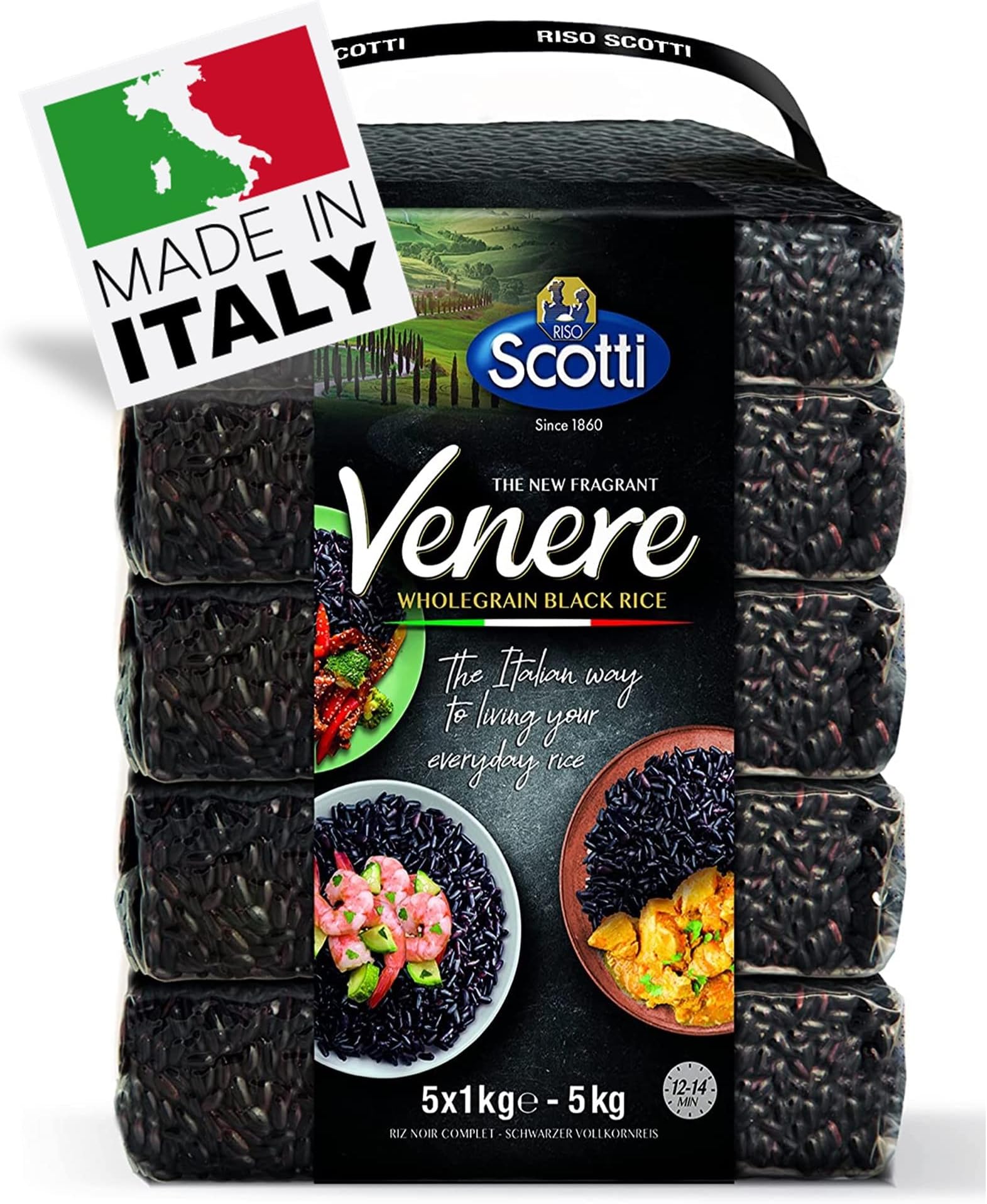 Black Rice, Venere, Product of Italy, All Natural, Non-GMO, Gluten-Free, Riso Scotti (Black Rice 11 lbs (5 x 1kg))