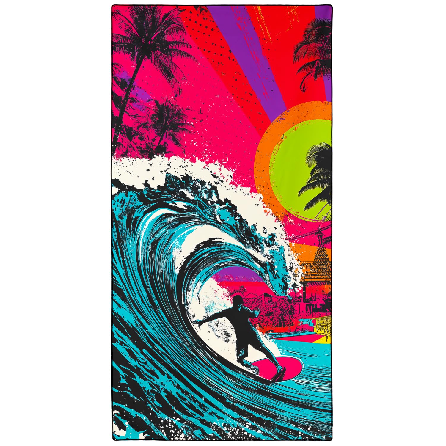 Violetpos Neon Surfer Beach Towel, Extra Large 180x90 cm 250GSM Microfibre, Sand Free Quick Dry, Ideal Vacation Gifts with Carry Bag for Pool Cruise Camping (Men's)