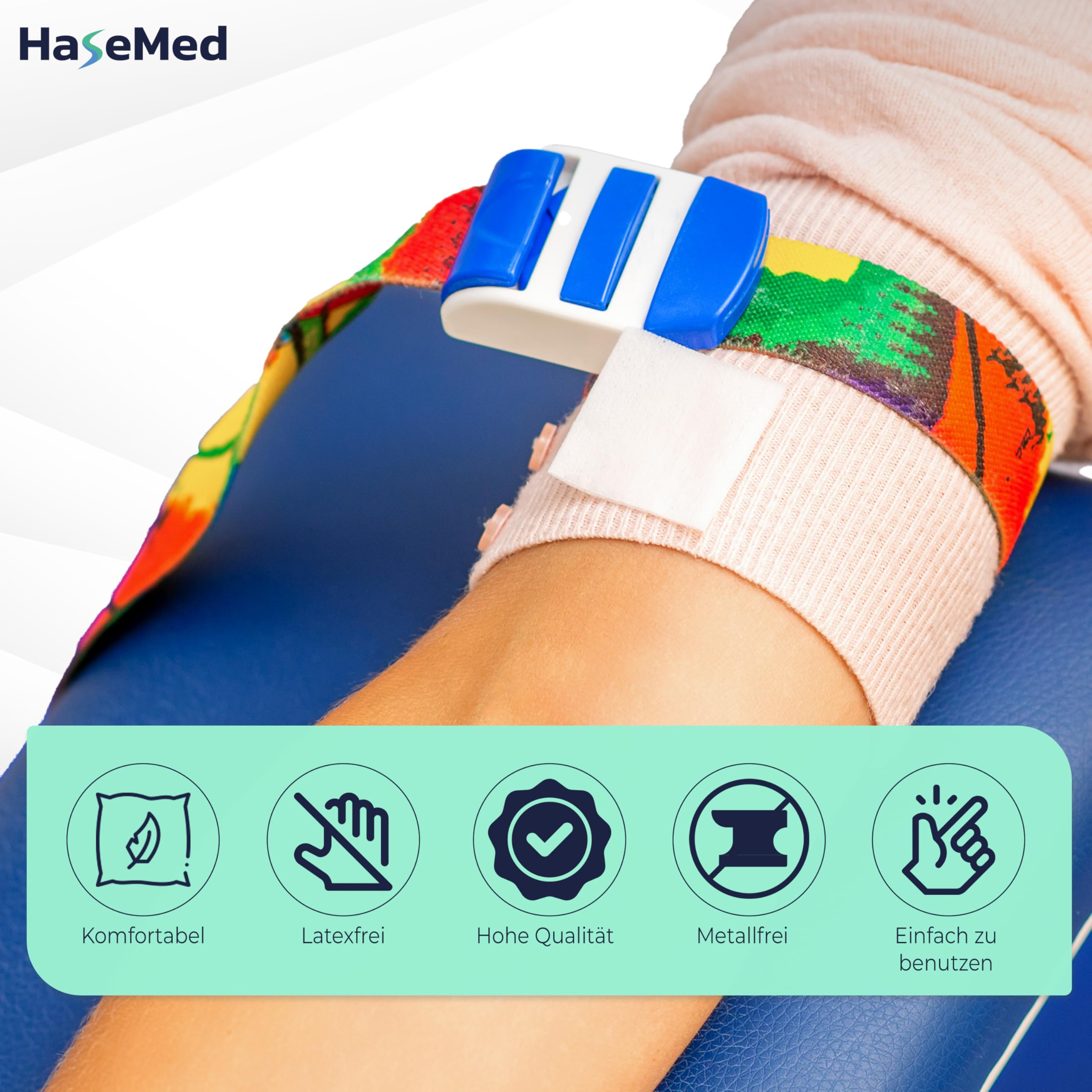 HaseMed Venenstauer, metallfrei, latexfrei, bunt – 3 Stück Tourniquet für medizinische Anwendungen, elastisch und sicher, ideal für Notfälle und Krankenhäuser