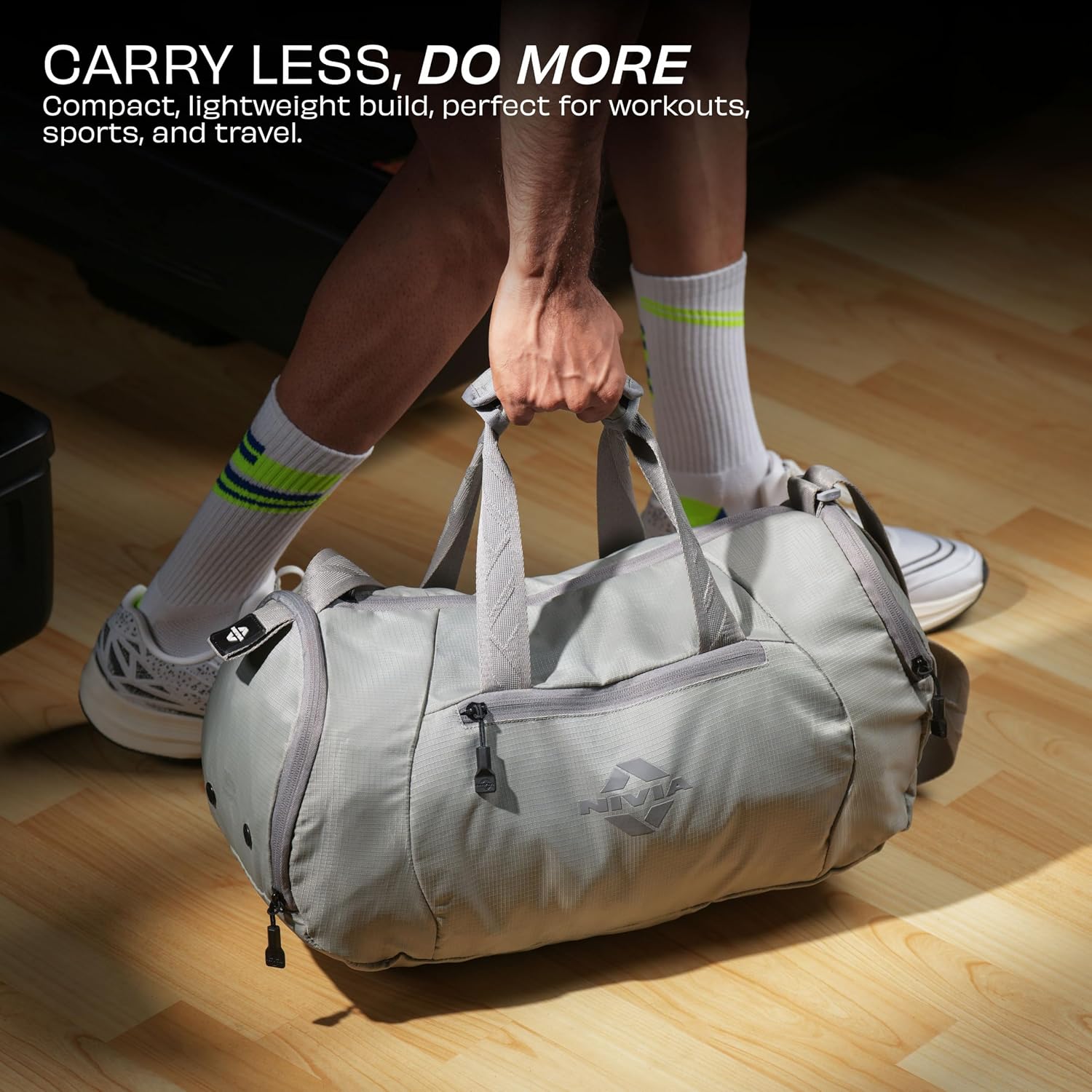 Nivia Drift Gym Bag for Men & Women, Main Spacious Compartment, Front and Side Zipper Pockets for Fast-Access Essentials, Dual Vent Shoe Compartment, Signature Tape Strap, Capacity- 22 litres(Grey)