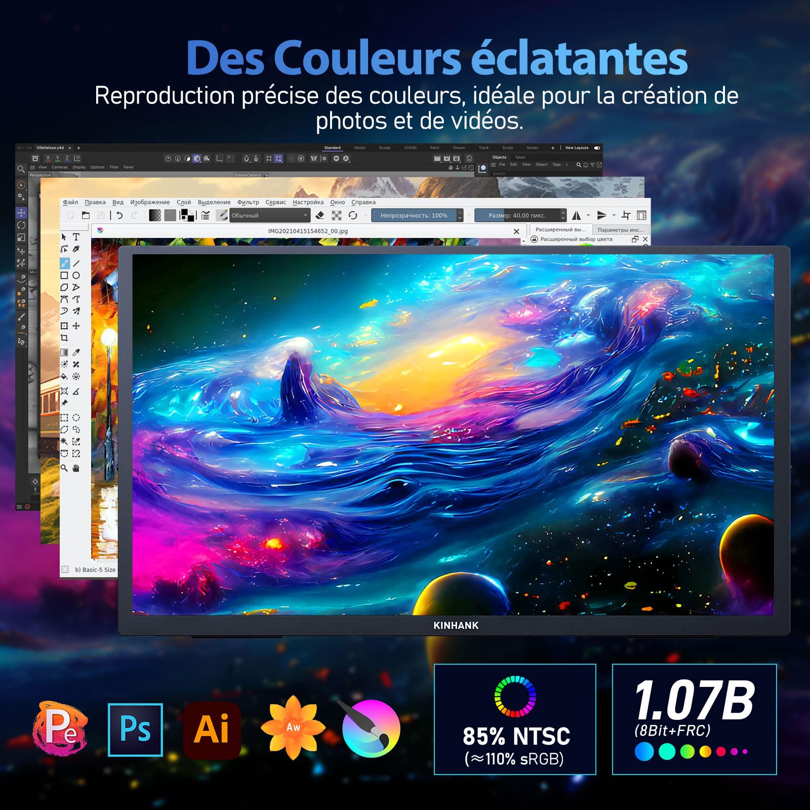 Kinhank 4K Ecran Portable, 18,4 Pouces Moniteur Portable, Google TV, 3840x2160 UHD Écran Ordinateur, HDR, 85% NTSC, IPS Mat Eye Care pour PC/portable/téléphone/tablette/Xbox/PS4/5/Switch, USB C/HDMI