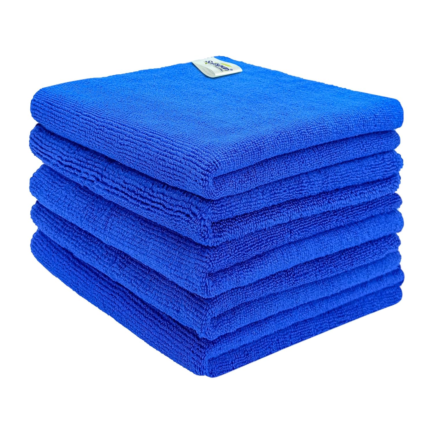 SOFTSPUN Microfiber Cleaning Cloths, 50x50cms 5 pcs Towel Set 340 GSM Blue! Highly Absorbent Lint and Streak Free Multipurpose Wash Cloth for Kitchen Car Window Stainless Steel Silverware.
