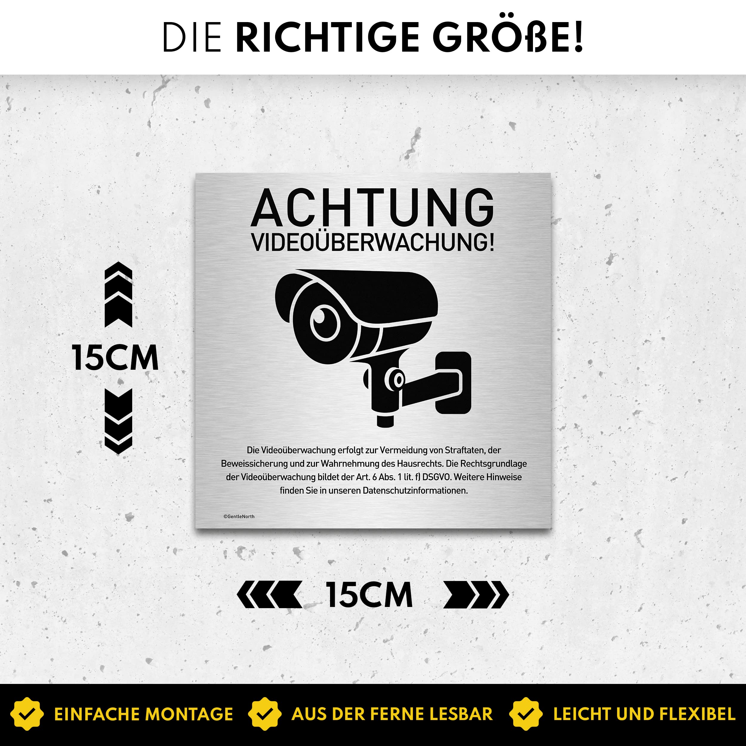 Videoüberwachung Warnschild Selbstklebend, Aluminium-Look 15x5 Cm - Hinweisschild Für Kameraüberwachung Innen/außen
