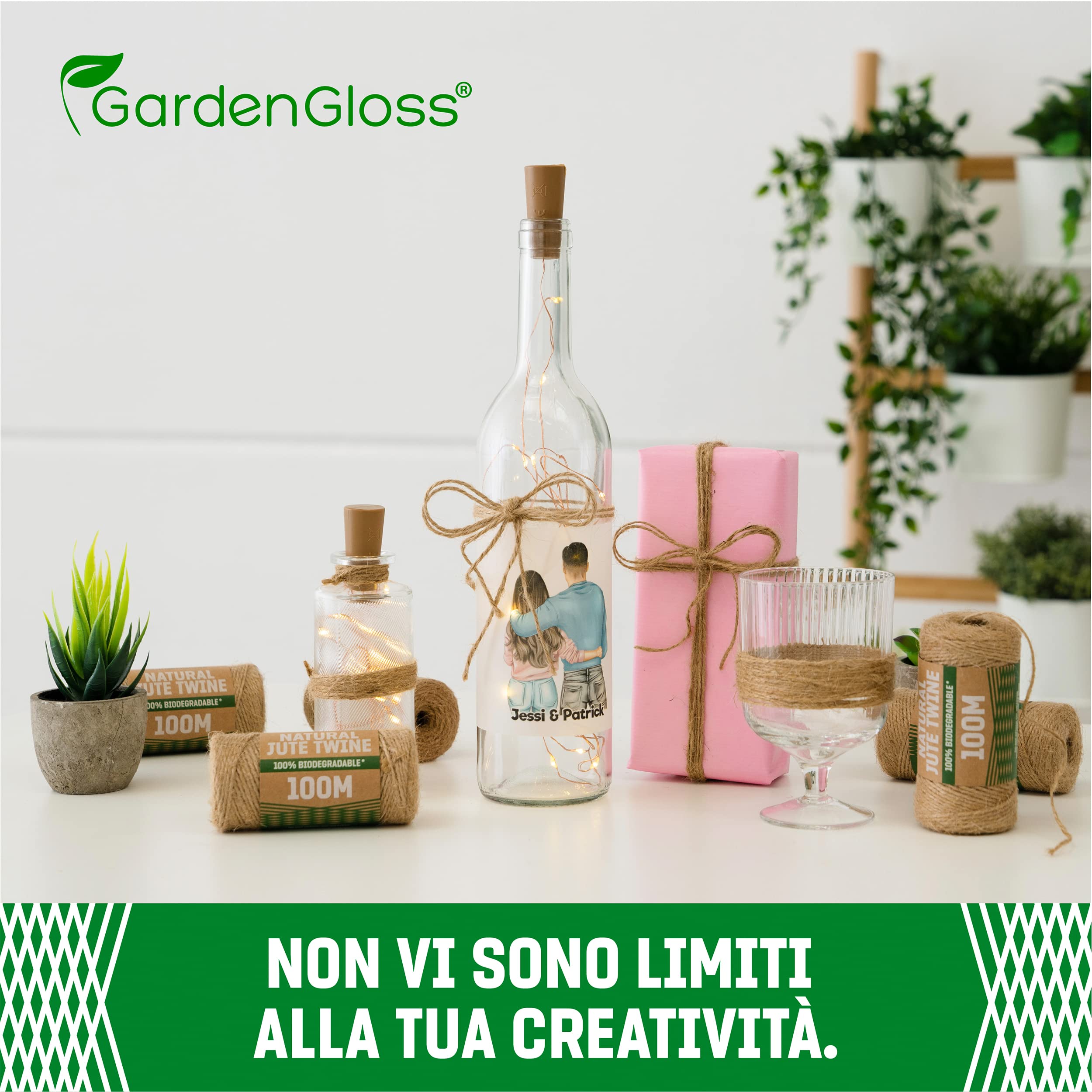 GardenGloss® Corda Juta In Fibra Naturale (100m) - Spago per il giardinaggio, l'artigianato, il fai da te e le confezioni regalo - 100% biodegradabile