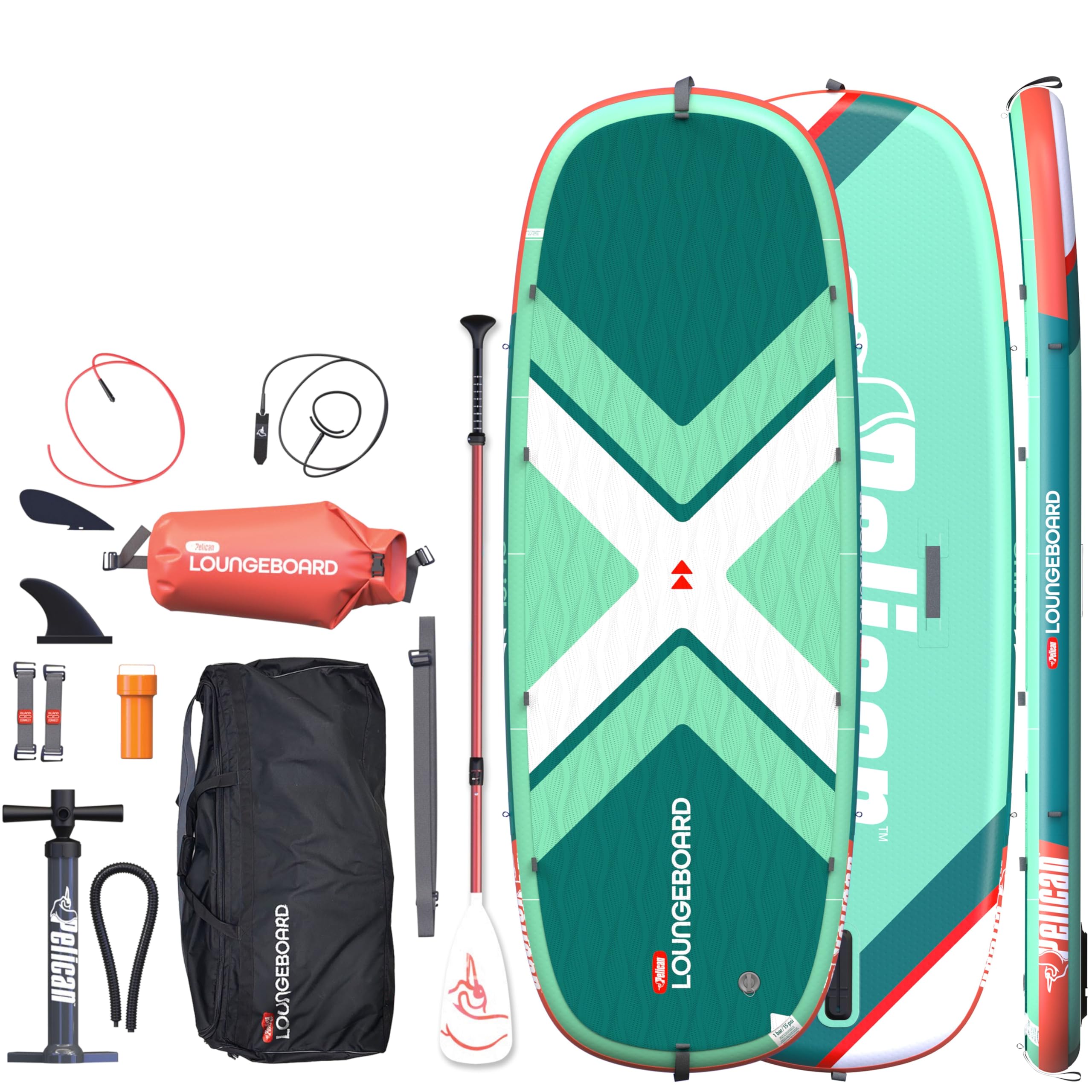Pelican LoungeBoard Inflatable SUP - Recreational Stand Up Paddle Board - Yoga and Adventure Ready - Bag & Paddle Included - 9ft - Turquoise