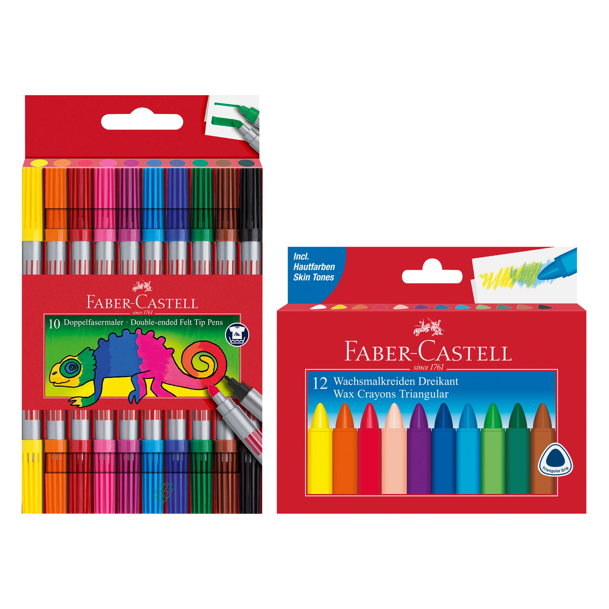 Faber-Castell 205032 School Set with 12 Wax Crayons and 10 Case Double Fibre Pens