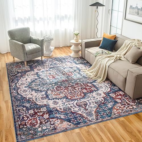 OIGAE - Tapete lavable con respaldo antideslizante para sala, habitación, estilo vintage y bohemio, tapete suave y decorativo para hogar y oficina,