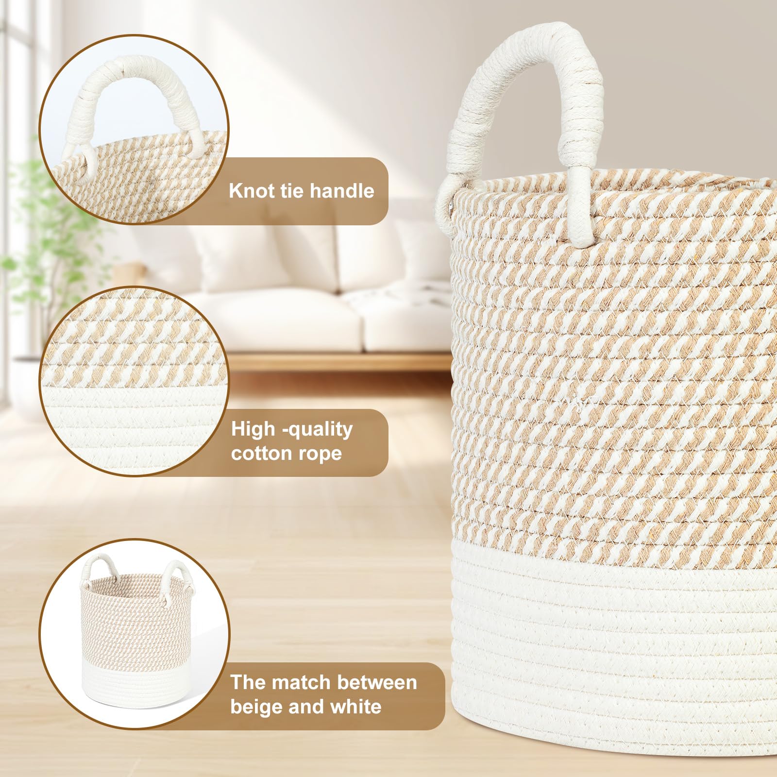 HDRNT Panier de rangement tressé en corde de coton, petit panier pour table à langer, panier empilable, boîtes de rangement pour chambre d'enfant, salon, salle de bain, 25 * 25 cm
