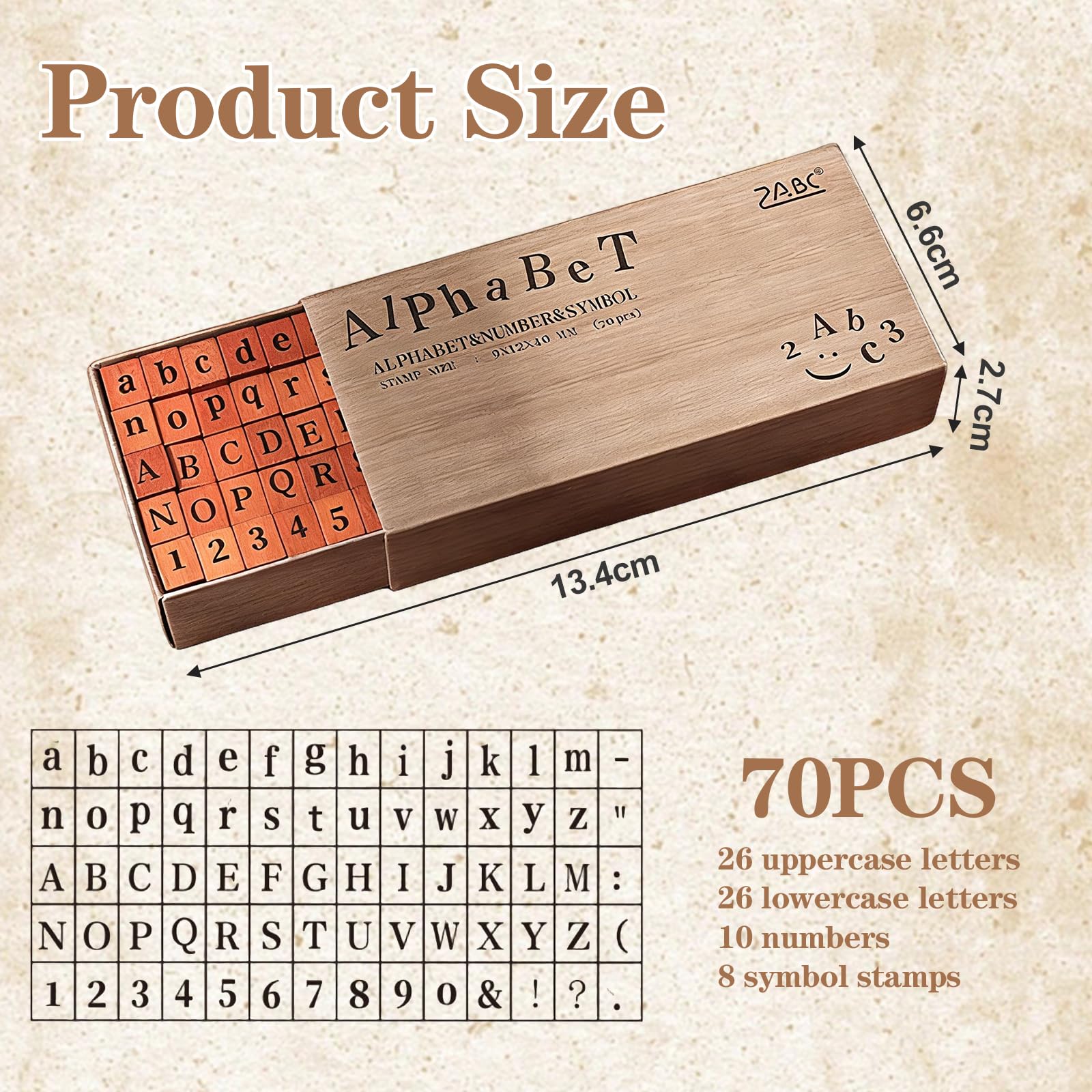 70 Piezas SellosLetras Abecedario - Sellos De Madera Alfabeto - Sellos De Madera Con Letras Y NúMeros,Adecuadas Para Bricolaje, áLbumes De Recortes Y Proyectos Artesanales
