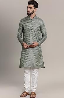 SOJANYA(Since 1958 Men’s Silk Blend Paisley Design Kurta & Off-White Churidar Pyjama Set