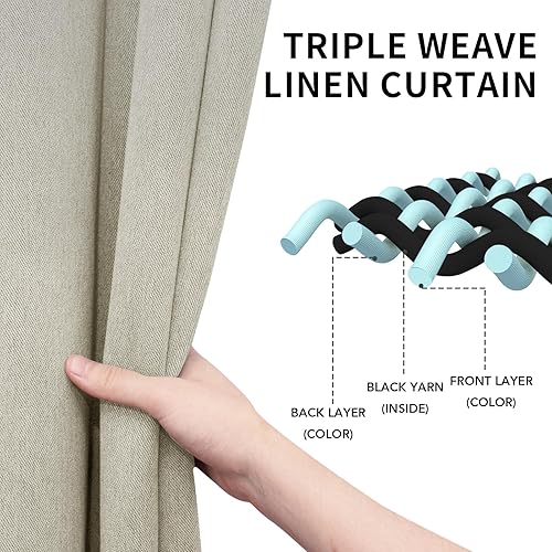 Miniatura 3 de Easy-Going Cortina opaca con aspecto de lino de 63 pulgadas de largo, con ojales, para dormitorio, sala de estar, aislamiento térmico