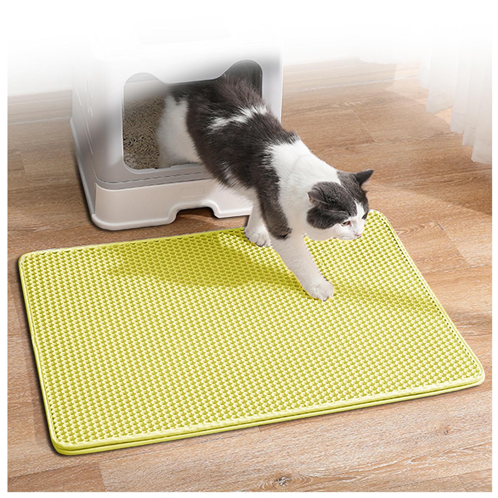 Tybeitao Yellow Litter Mat For Litter Box, Honeycomb Double Layer Easy Clean Cat Litter Box Mat Less Waste,Soft On Paws,Non-Slip, Cat Carpet,-L