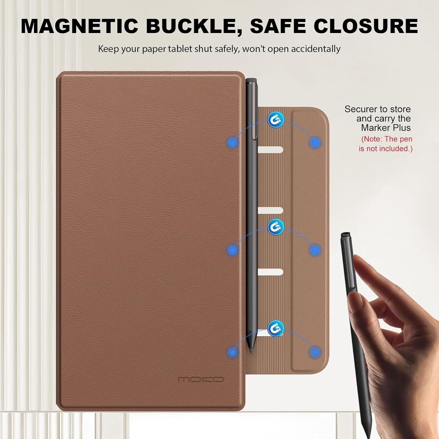 MoKo Case for Remarkable Paper Pro Move 2025 7.3", Lightweight Ultra-Thin Magnetic Case with Wide Pen Protective Clasp, Hand Strap, Auto Sleep/Wake for Remarkable Move, Brown