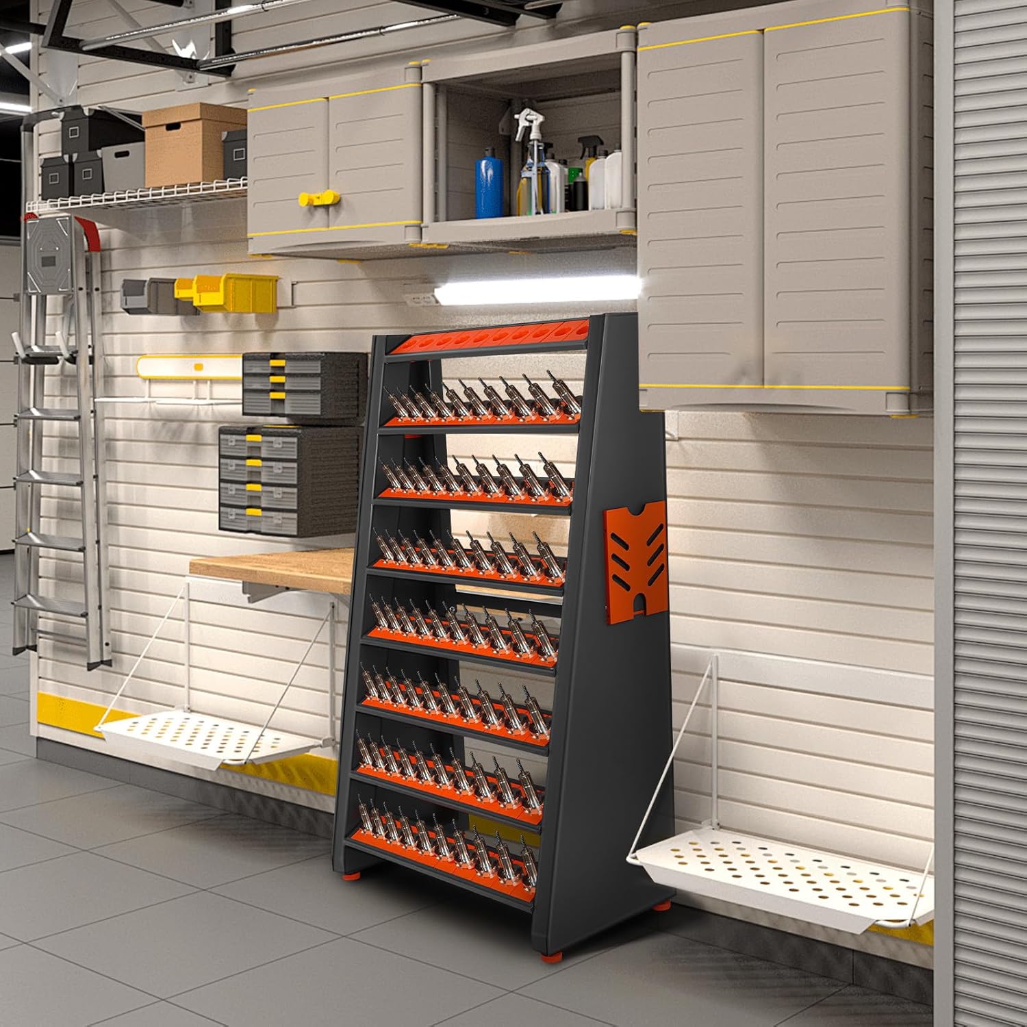 SUPVOX Cnc Tool Holder Rack: 8 Row Large Capacity Organizer for Cat40 Cnc Tools - Heavy-duty Screwdriver Storage Organizer for Workshop Garage Shed - 80 Cap