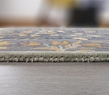 Handmade Floral Adeline Beige/Blue Tulips Traditional Crafted Wool Area Rug for Living Room Bedroom and Kitchen (Charcoal Blue, 10' x 13')