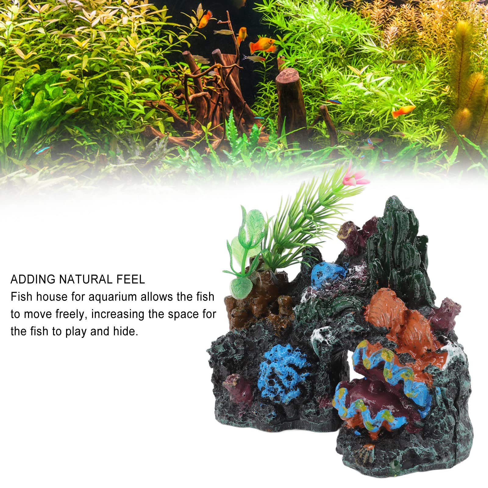 Decoración del acuario Decoración de acuario de coral, tanque de peces, resina, roca, montaña, cueva, adornos, rocas, escondite, cueva, mascotas, casa for Betta, sueño, descanso, ocultar jugar, raza