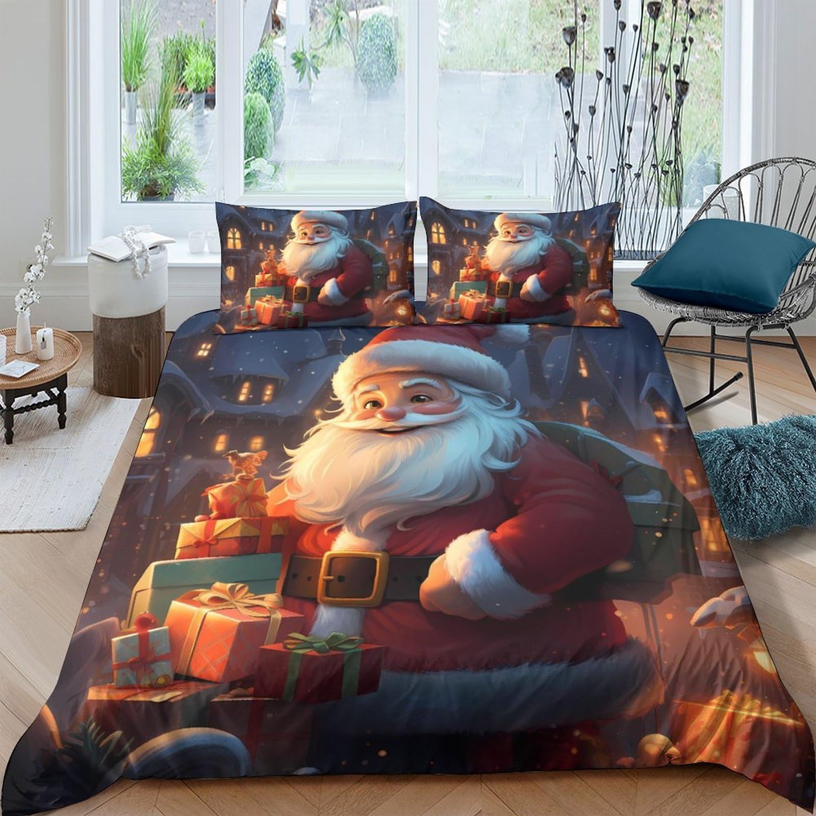 Ctjqhvkz Style-2 3D Printed Christmas Santa Fitted Sheet Microfiber Soft Decorative Gift Bed Cover For Bedroom Guest Room Dorm Single（135X200cm）