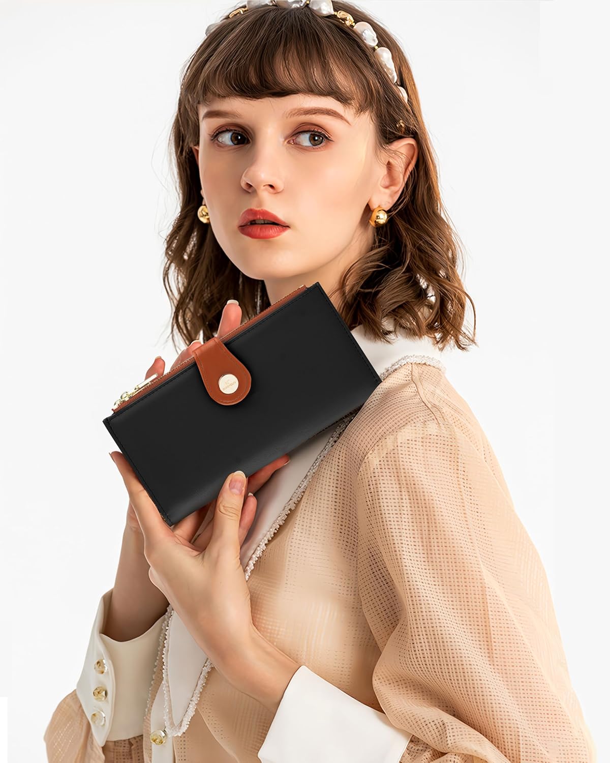 Women’s Wallet,Thin RFID Blocking Leather Wallet for Women Credit Card Holder Travel Wallet with Zipper Pocket (Dark Black＆Brown) - Image 7