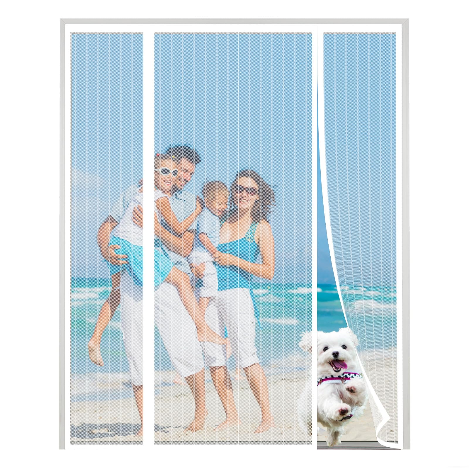 XDMYGTT Anti Mosquito Mesh Fly Curtain, White Double Door Screen Curtain for Sliding Door with Powerful Magnets and Full Frame Magic Tape, for Patio Door, French Door, Shut Automatically, 250x200cm — image 1