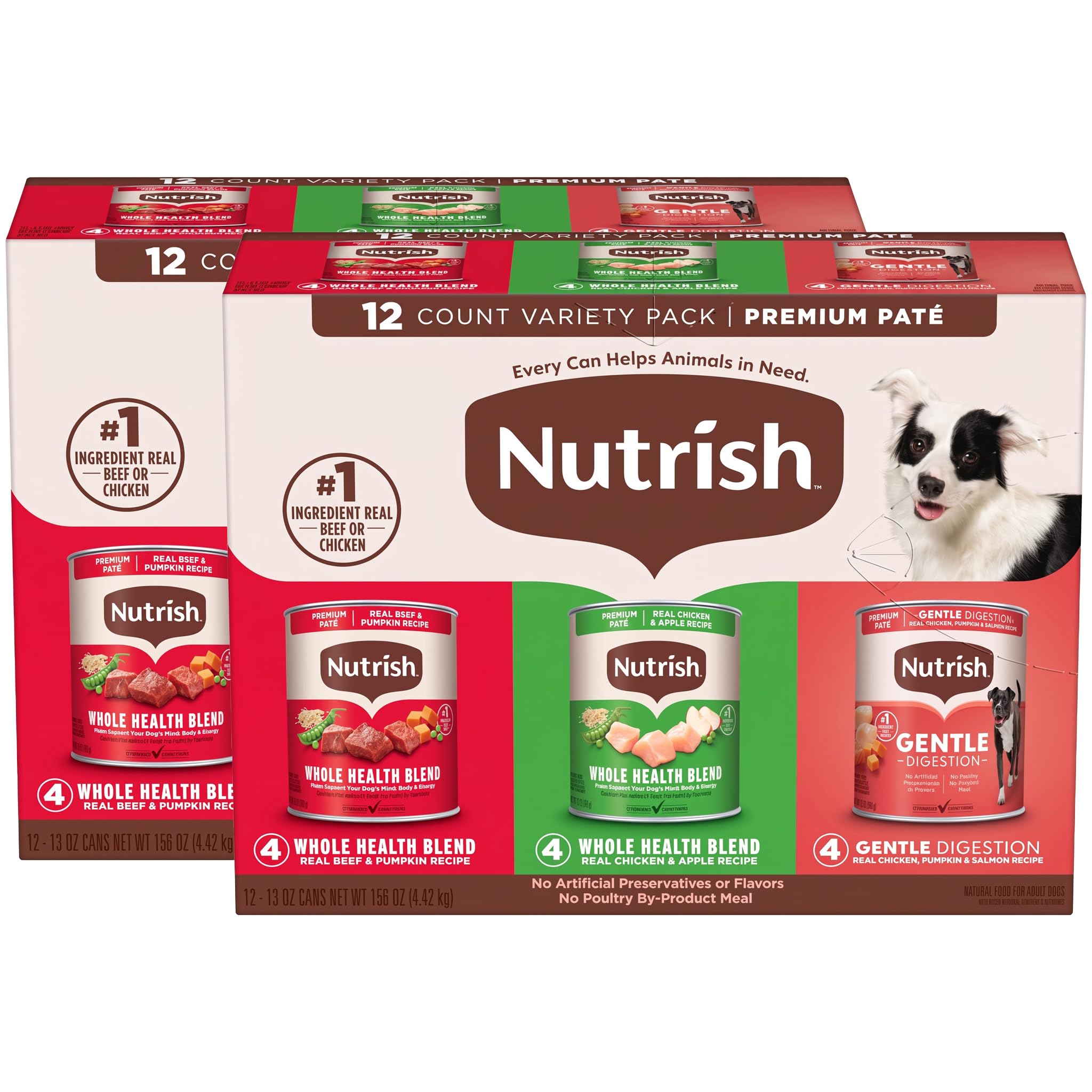 Nutrish Gentle Digestion and Whole Health Blend Premium Paté Variety Pack Wet Dog Food,13 oz. Can,Packaging May Vary (Rachael Ray),(Pack of 24)
