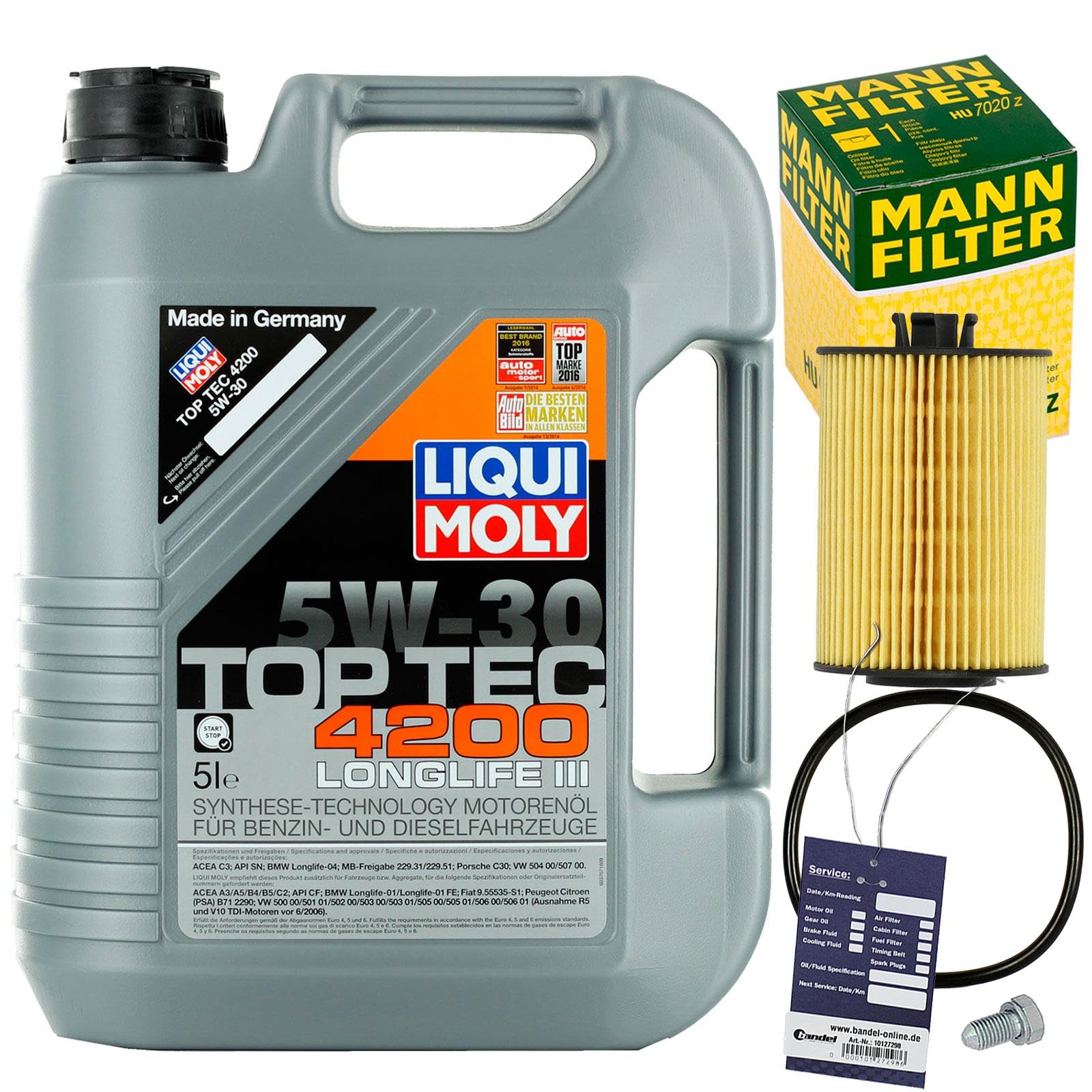 Mann Ölfilter+HU7020z 5W30 Öl | HU7020Z (OX787D) Mann Ölfil+1113800100+MN1801+Öl für Golf 7 Passat A1 A3 A4 A5 A6 Q3 Q5 TT