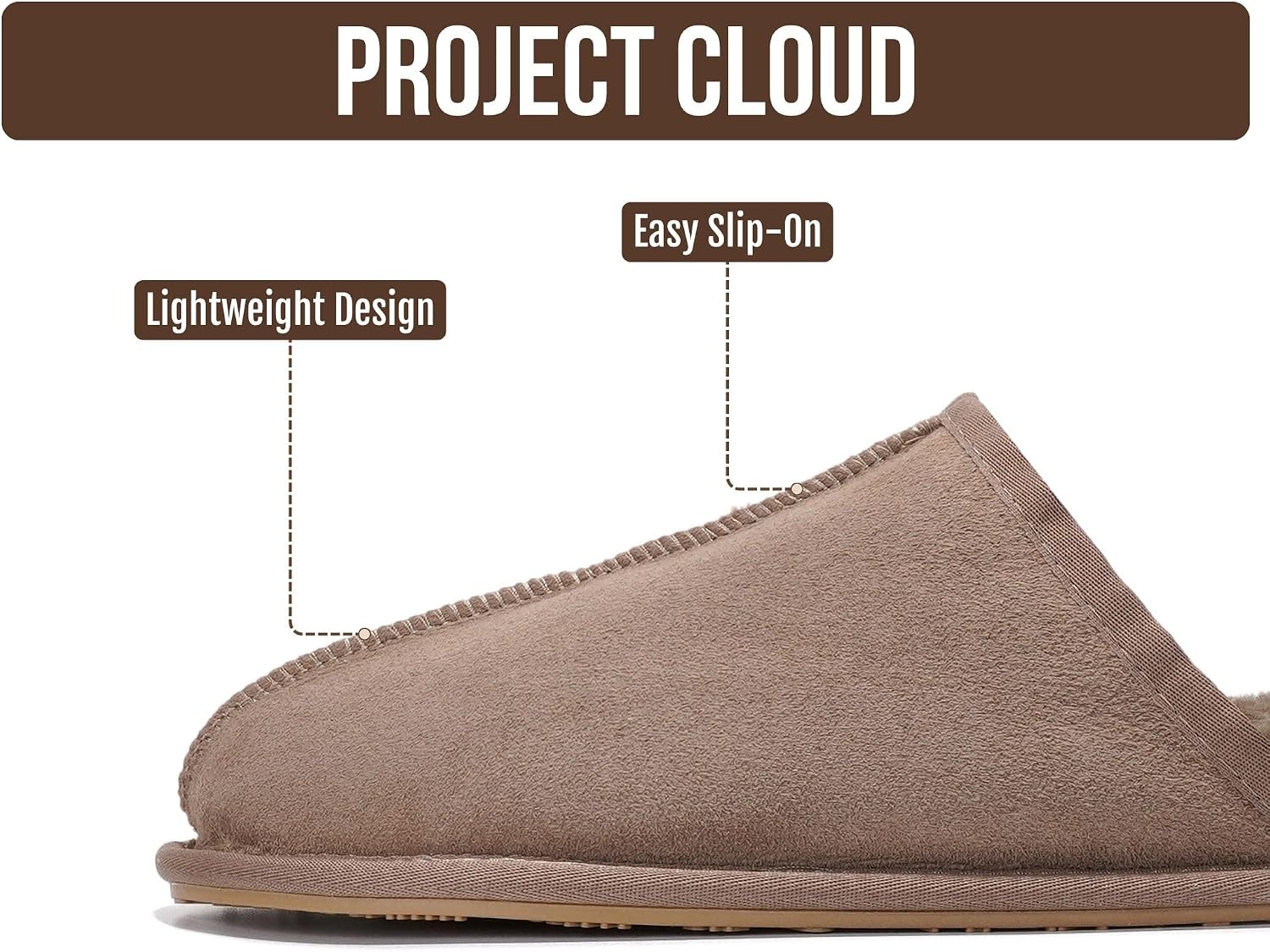 Project Cloud Mens Slippers 100% Genuine Leather and Genuine Shearling Lining – House Slippers for Men with Memory Foam Insole – Lightweight & Non Slip Mens House Shoes