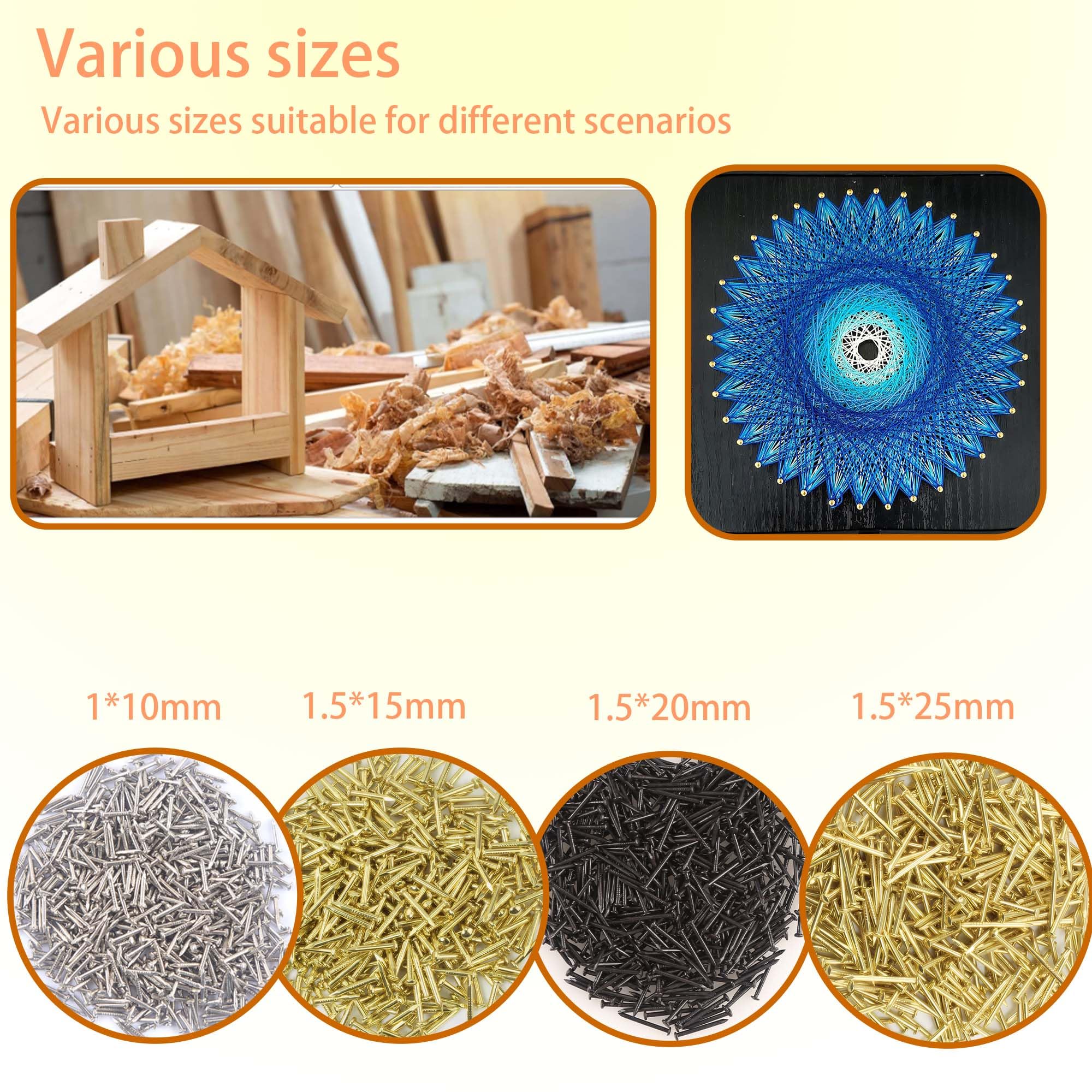 huruirui 1,5 x 20 mm, 500 stuks kleine ijzeren nagels voor foto's om op te hangen van houtbewerking, meubels, doe-het-zelf, decoratieve nagels, klein, zilver