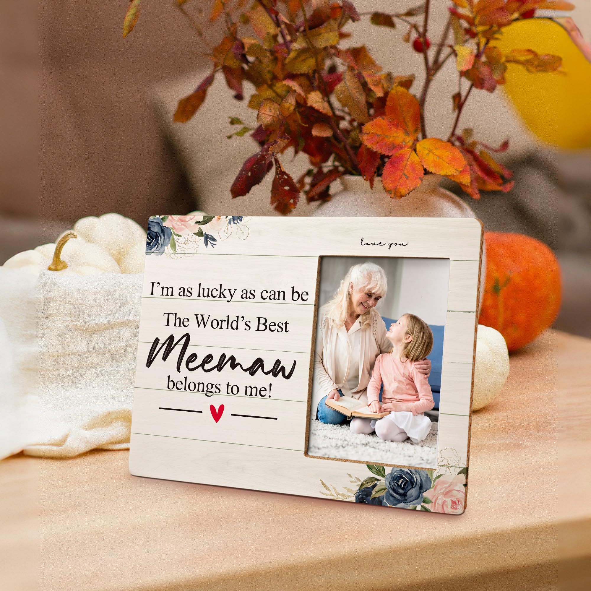 Meemaw Gifts 4X6 Picture Photo Frames, I Am As Lucky As Can Be The Best Meemaw Belong To Me Wood Photo Frame, Meemaw Christmas Birthday Mother’S Day Gift Picture Frame for Wall Tabletop Display