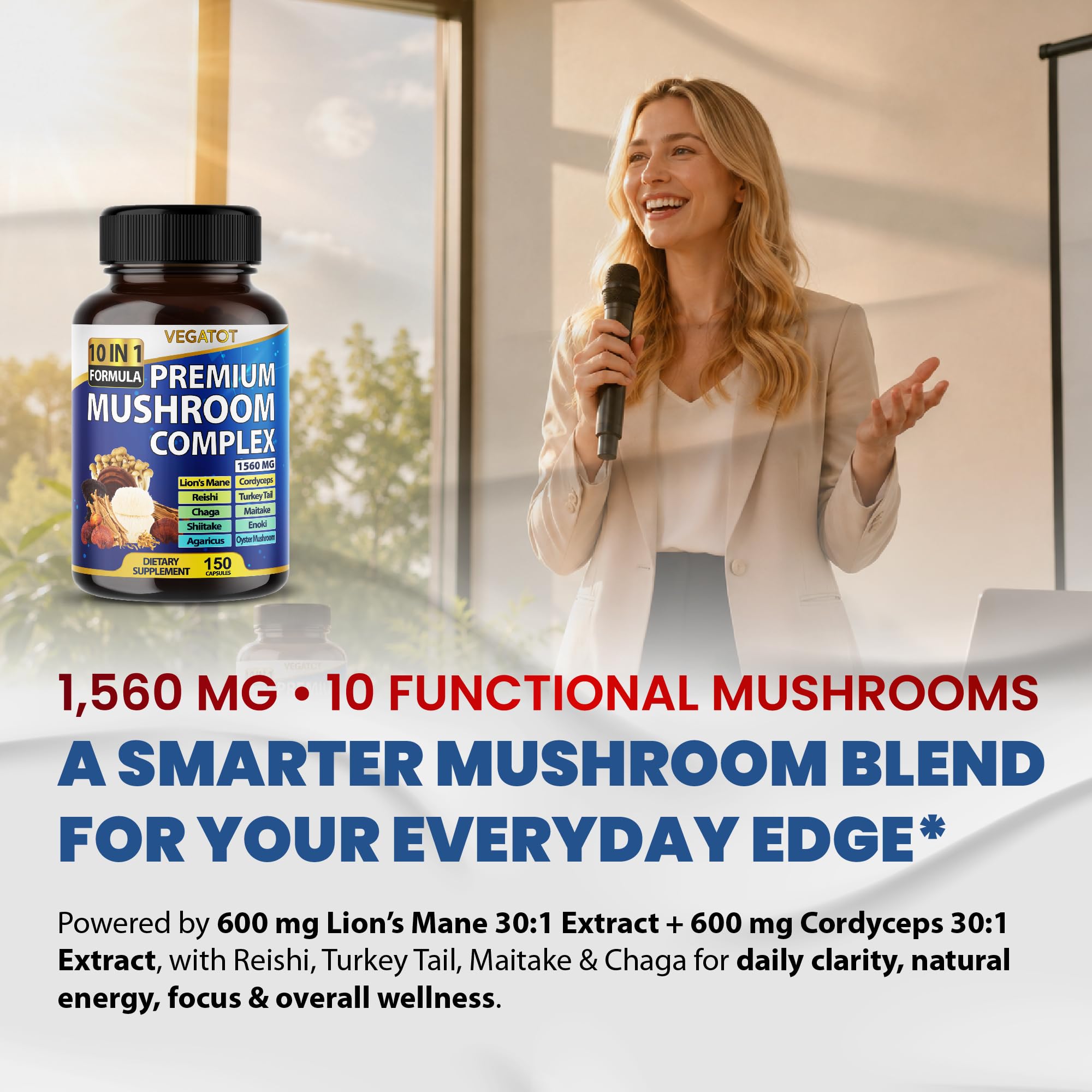 Mushroom Complex 1560mg Lion's Mane & Cordyceps for Brain & Focus, 150 Ct — Amazon image 2