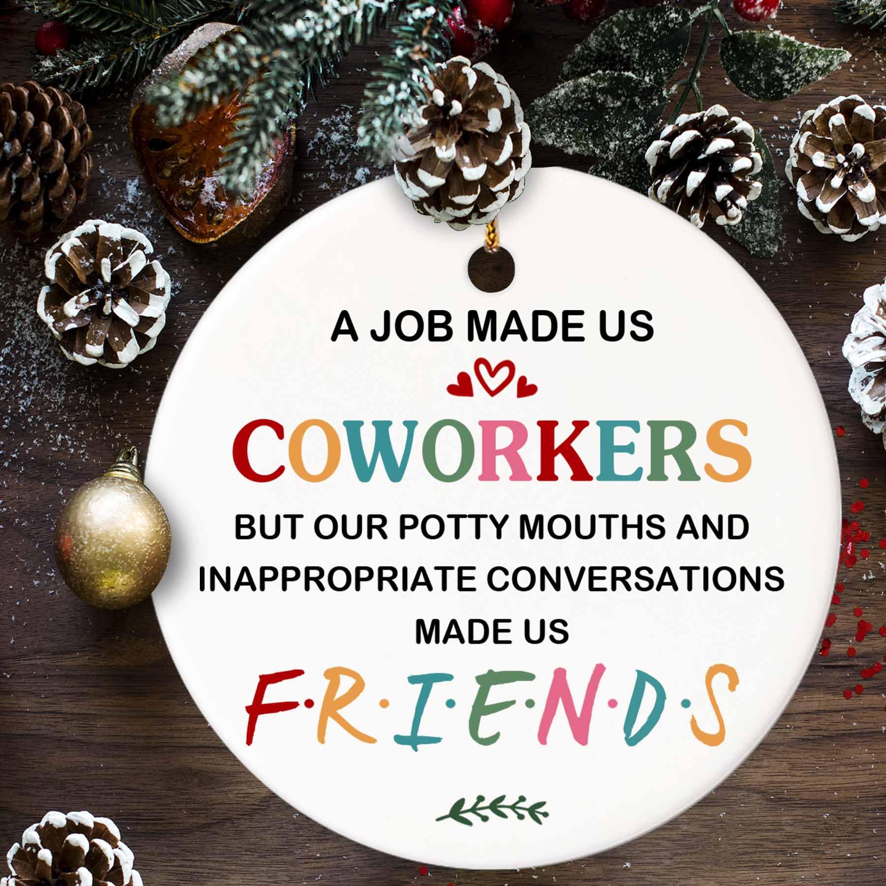 BSQUIELE Gifts for Coworkers - Coworker Ornament - Funny Friendship Gifts - Friend Gifts for Work Bestie, Friends Colleague - Christmas Ceramic Ornaments for Men Women