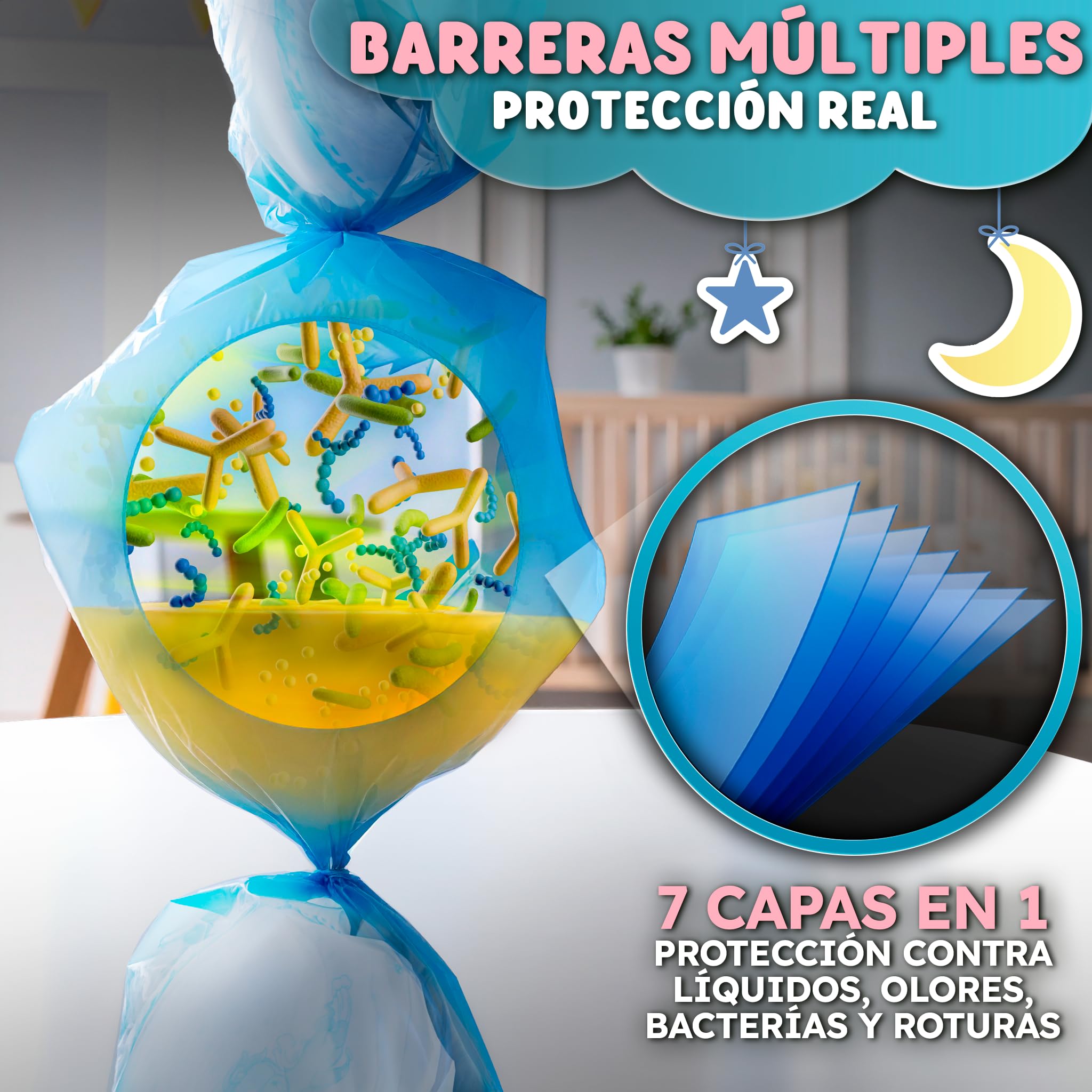Pack 12 Recambios Papelera Pañales XL – 6 Metros por Unidad (72M Totales) – Aroma Talco Bebé – Bolsa Pañales Compatible Tommee Tipee Twist & Click, Simplee Sangenic, Sangenic Tec