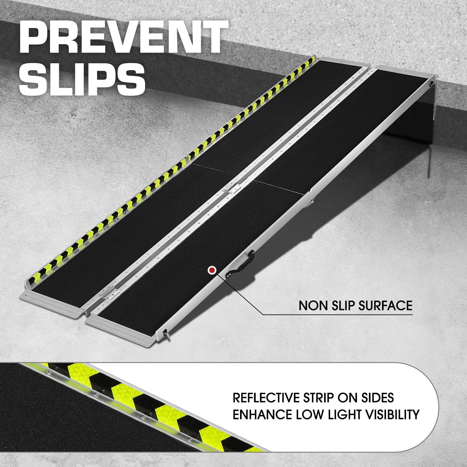 DNA MOTORING 8FT Portable Wheelchair Ramp, Non-Skid Aluminum Handicap Ramps with Handle, Hold Up to 800Lbs, Threshold Ramp for Home Steps, Scooter Ramp, Doorways, Black, ZTL-WCRAMP-8FT-B