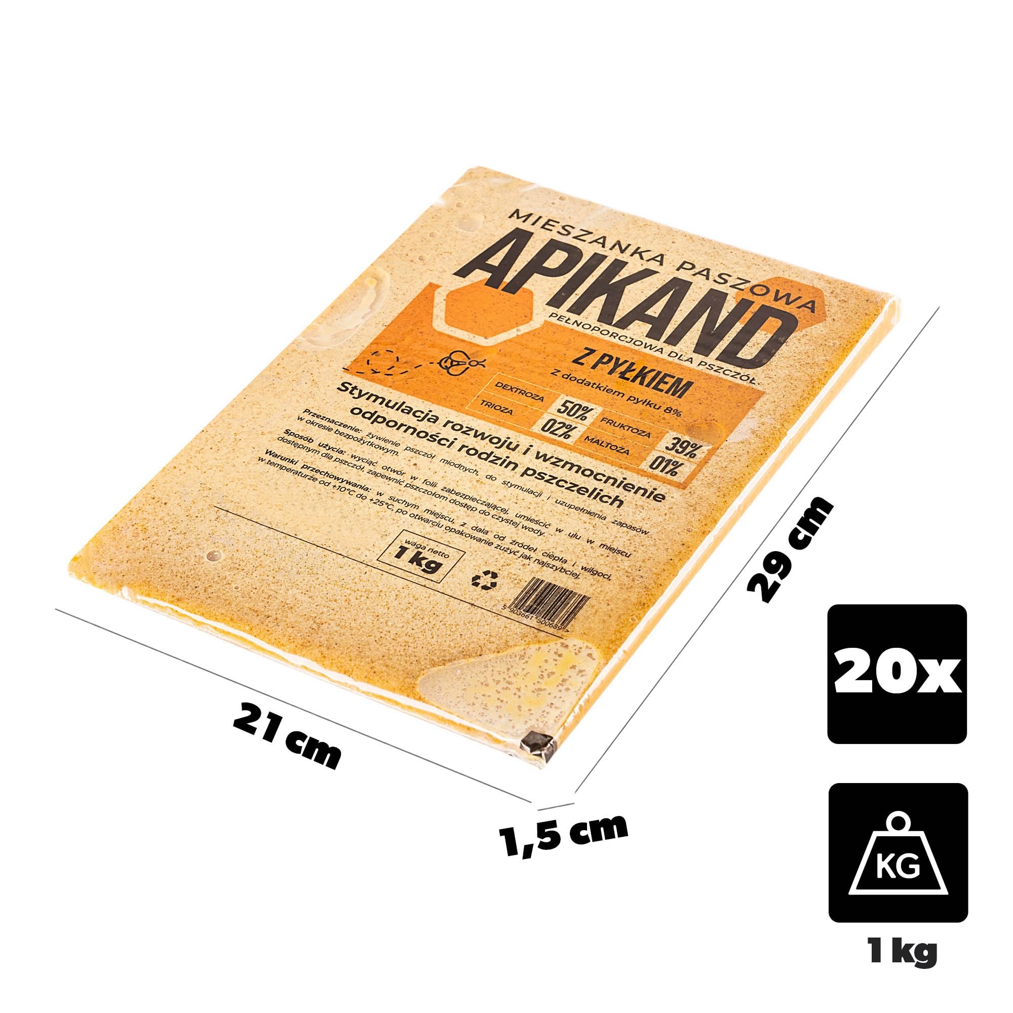 KADAX Bienenfutterteig 1kg, 20 Stück, Bienenfutter mit 8% Pollen, Futterteig für Bienen, Ergänzungsfutter zur Fütterung und Unterstützung von Bienenvölkern