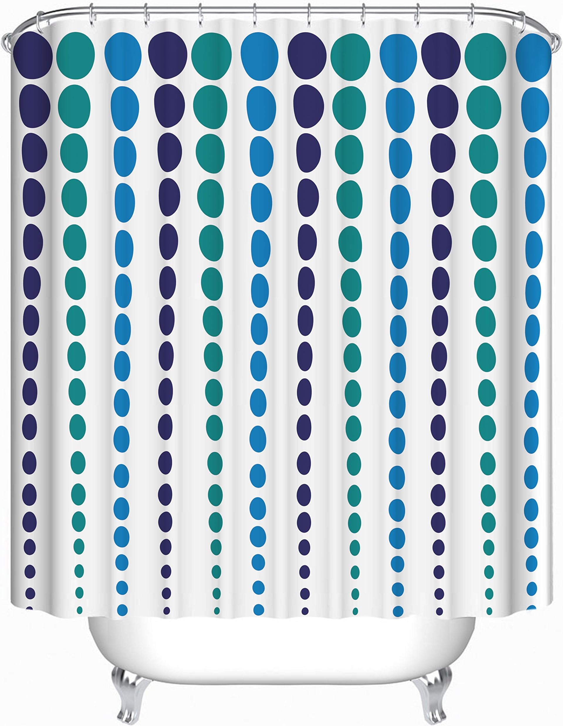 Polka Dot Shower Curtain Set - 71 X 71 Inches with 12 Rings - Premium Quality Woven Polyester Fabric - Unique Design Featuring Polka Dots in Blue Violet and Teal Colors