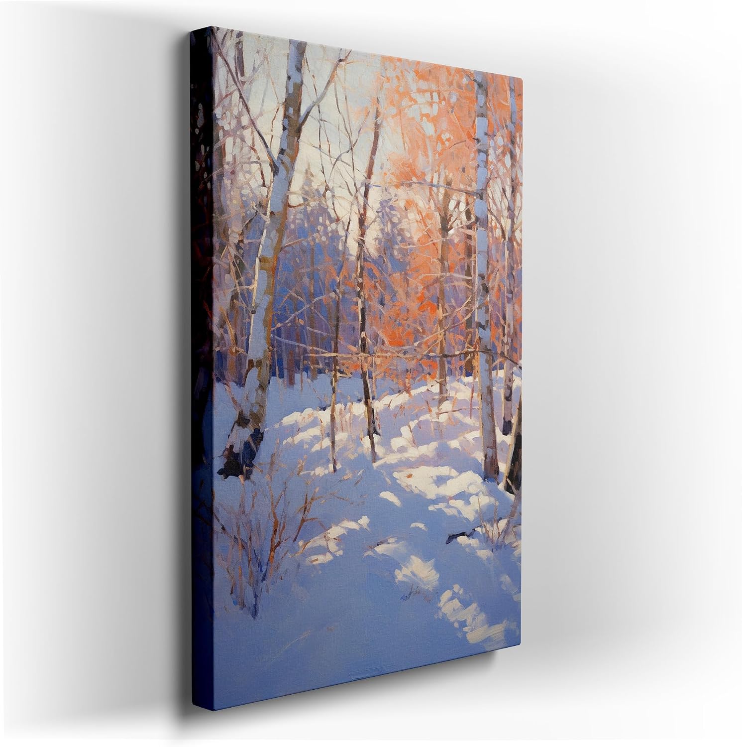 Canvas for Living room. Winter's Warm Embrace: A Serene Journey Through a Snow-Kissed Forest Landscape, 27 x 18 inch Canvas Wall Art - Expansive Panoramas - Modern Home Decor