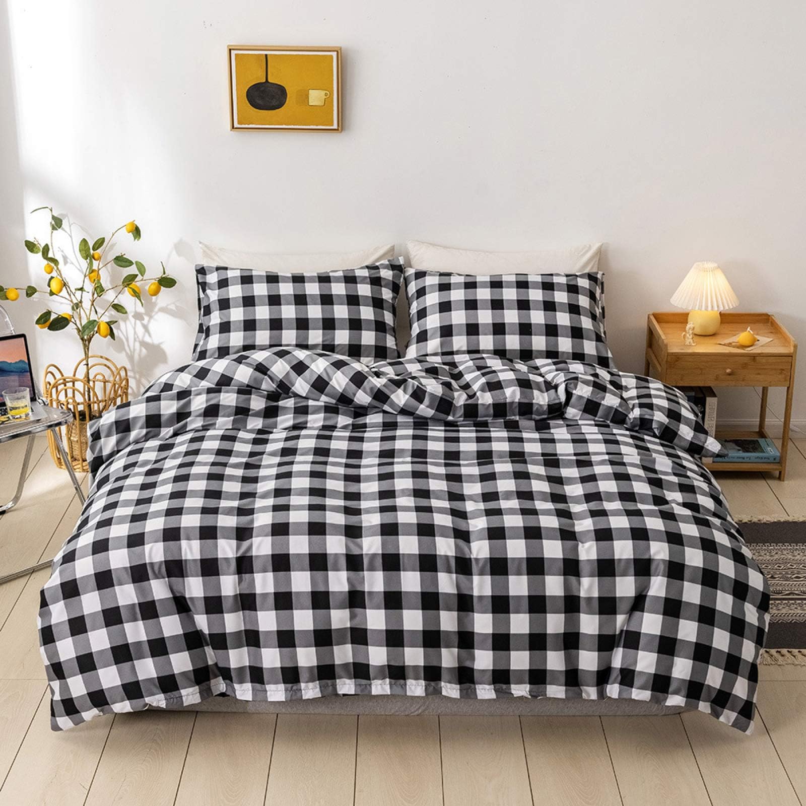 HAIMA Cotton Double Bed Sheet Set, 100% Long Staple Cotton Double Bed Set, Soft Sateen Double Bedding Sets - 1 Fitted Sheet, 1 Flat Sheet & 2 Pillowcases Twin：168X229cm