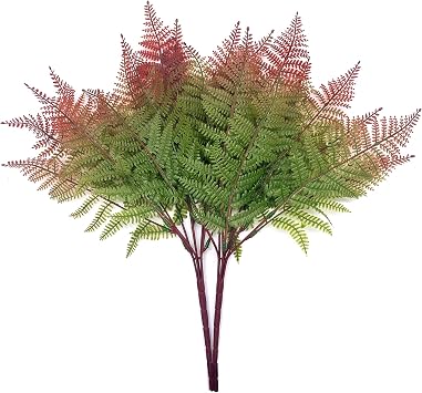 Artificial Fern Plants, Fake Plastic Shrubs Bushes Grass Ferns Leaves Decor for Home Indoor Outdoor Garden Party Verandah Wedding DIY Table Arrangement Decoration Planter Filler 2 Pcs