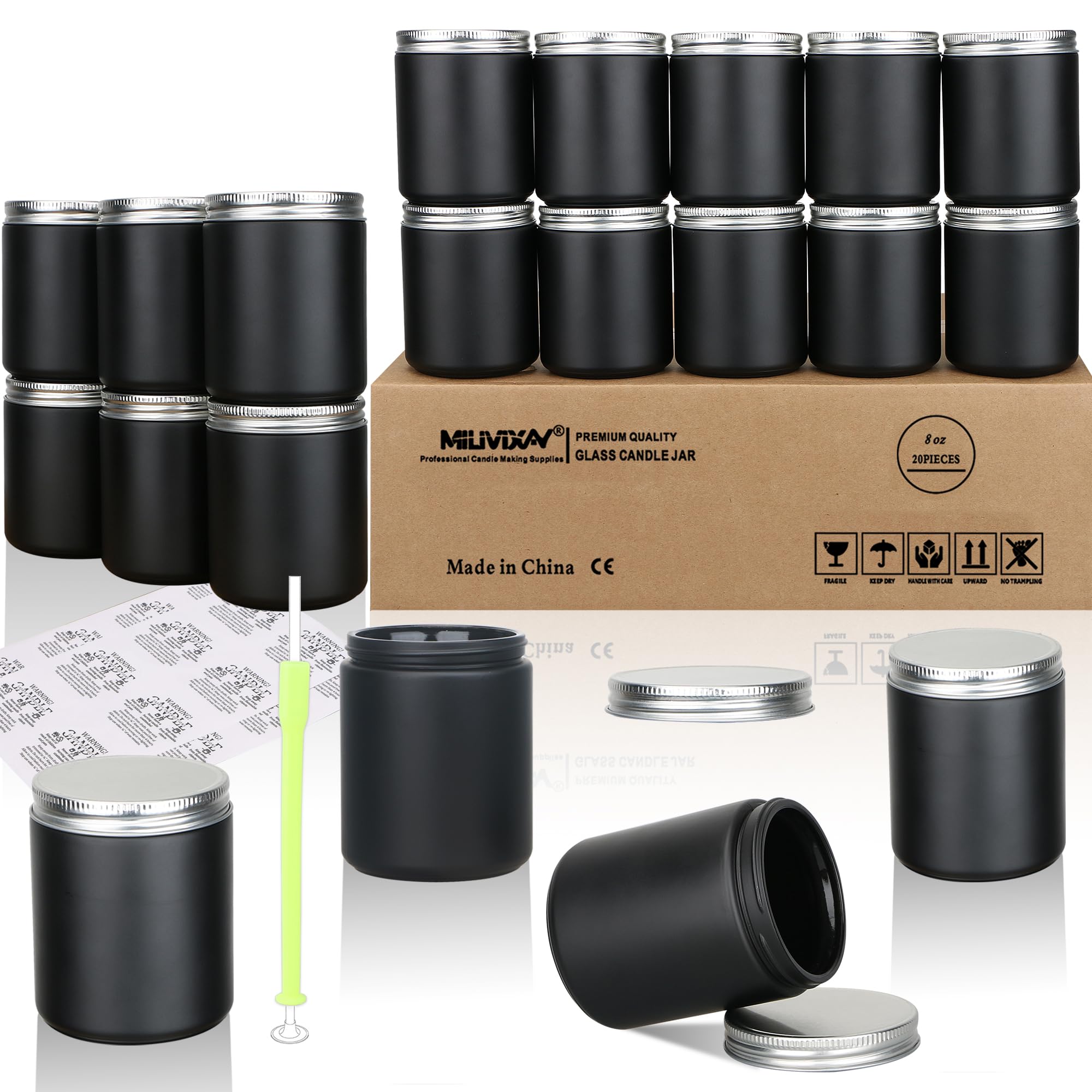 MILIVIXAY 20 Pack 8 OZ Thick Glass Matte Black Candle Jars with Silver Lid-Bulk Empty Candle Jars for Making Candles-Canning Jar for Spice, Liquid, Sample- Dishwasher Safe. — image 1