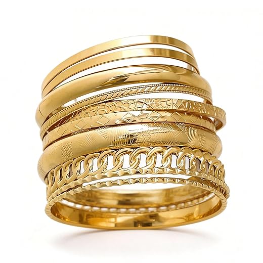ÌF ME Gold Bangle Bracelets for Women, Indian Bangles Stackable Set, Multi Layer Textured 14K Gold Plated Chunky Bracelets Boho Jewelrys Set