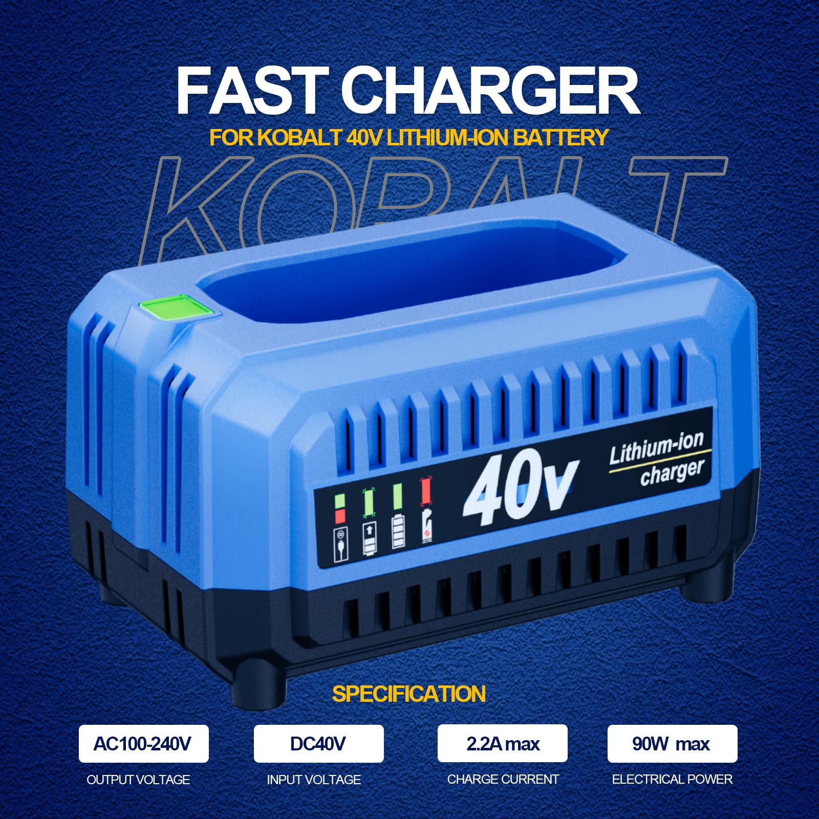 Ładowarka 40 V zamiennik ładowarki Kobalt 40 V, kompatybilna z akumulatorem litowo-jonowym Kobalt 40 V KB640-03 KB240-06 KB640-06 KB245-06 KB440-03