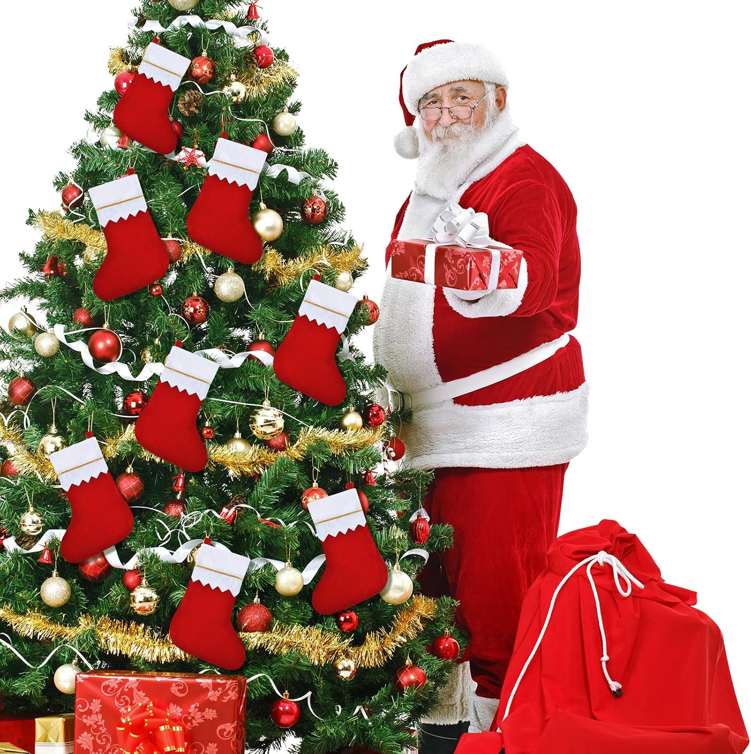 Skylety 24 Pcs Red Christmas Felt Stockings Bulk 3.94 x 7 Inches Christmas Tree Hanging Ornaments for Family Fireplace Xmas Holiday Party Decorations DIY Craft Large Xmas Stocking Bags