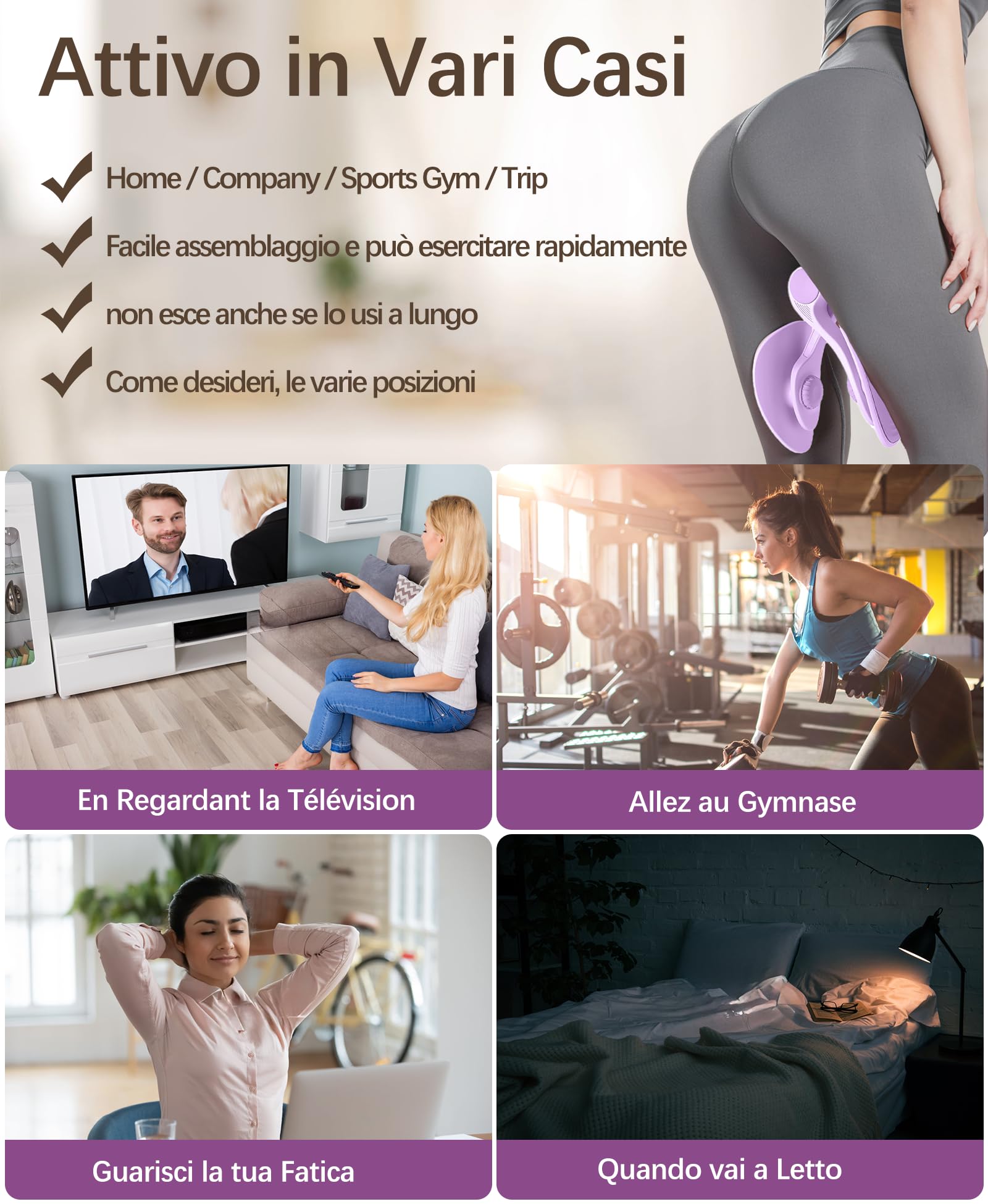 Attrezzo Interno Coscia 16KG Attrezzi Esercizi Pavimento Pelvico Muscoli Palestra in Casa Fitness Attrezzi Casa Pilates Allenamento a Casa per Addominali Glutei Arm Blaster (Violet)