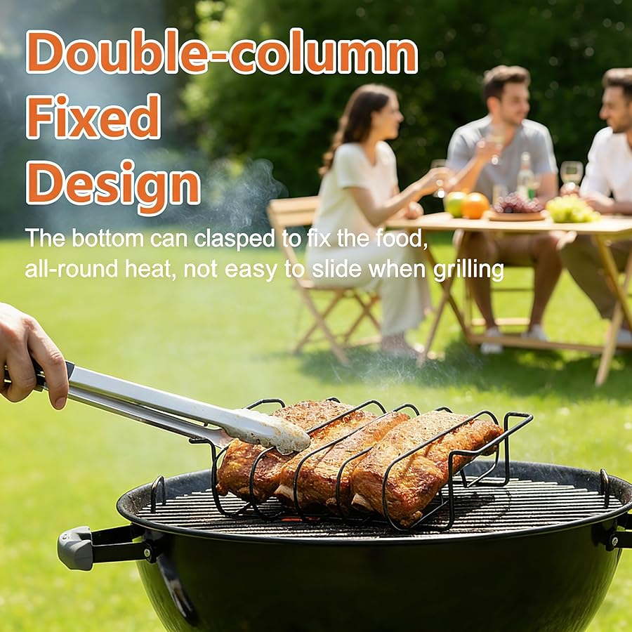 Zntezed 12-Inch Rib Rack for Smoking and Grilling, Stainless Steel Nonstick Rib Holder for Smoker Grill, Vertical BBQ Rack Holds up to 4 Back Ribs, Fits Gas Charcoal Pellet Grills, Black - image 3